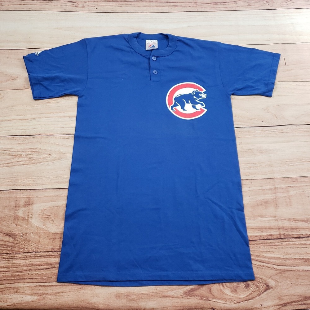 VINTAGE‎ Chicago Cubs Shirt Mens Medium Blue Red Baseball MAJESTIC Adult M